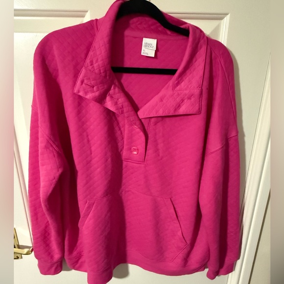 2/$35 Stars Above Fuchsia Quilted Pullover Sweatshirt Shorts PJ Set sz XL - Picture 2 of 10